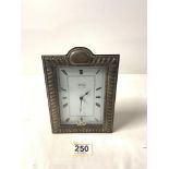 HALLMARKED SILVER FRAMED CLOCK BY CARRS OF SHEFFIELD 20 X 14CM