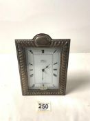 HALLMARKED SILVER FRAMED CLOCK BY CARRS OF SHEFFIELD 20 X 14CM