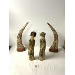 A PAIR OF ORIENTAL RESIN FAUX IVORY FIGURES OF EMPEROR AND EMPRESS, 30 CMS, AND A PAIR OF ORIENTAL