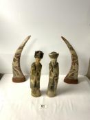 A PAIR OF ORIENTAL RESIN FAUX IVORY FIGURES OF EMPEROR AND EMPRESS, 30 CMS, AND A PAIR OF ORIENTAL