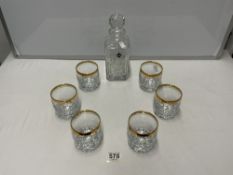 LEAD CRYSTAL DECANTER BY STERLING WITH A SET OF SIX QUALITY WHISKY GLASSES