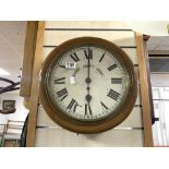 A VICTORIAN CIRCULAR MAHOGANY OFFICE CLOCK FOR SURREY COUNTY COUNCIL - PAINTED DIAL, FUSEE