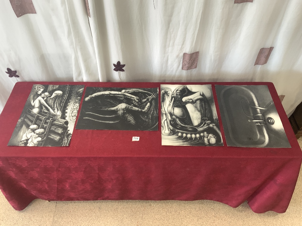 FOUR GIGER PROTOTYPE ? ALIEN THEMED UNFRAMED PHOTOGRAPHS, 36X50.