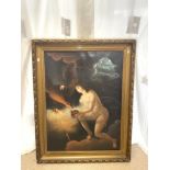 A 19TH-CENTURY OIL ON CANVAS STUDY OF A NUDE AND EAGLE, IN A GILT FRAME, 76X102.