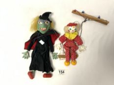 TWO VINTAGE PAINTED PUPPETS.