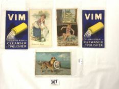 FIVE VINTAGE PAPER ADVERTS FOR - LUX SOAP, VIM AND SUNLITE SOAP FEBOUY SOAP.