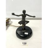 A FRENCH ART DECO SPELTER DANCING LADY TABLE LAMP, (LOEVSKY & LOEVSKY WHITE METAL CASTINGS),20 CMS.