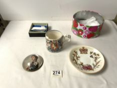 CORONATION KING EDWARD VIII MUG BY DAME LAURA KNIGHT WITH A VICTORIA JUBILEE YEAR SAUCER AND A QUEEN