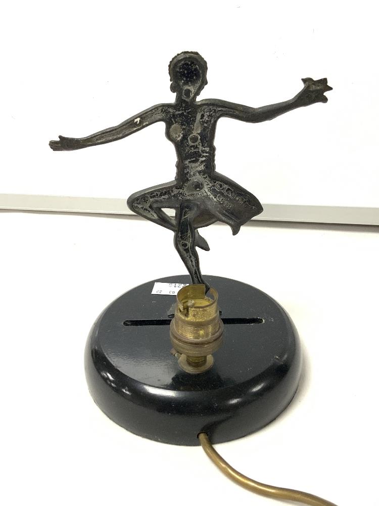 A FRENCH ART DECO SPELTER DANCING LADY TABLE LAMP, (LOEVSKY & LOEVSKY WHITE METAL CASTINGS),20 CMS. - Image 3 of 5