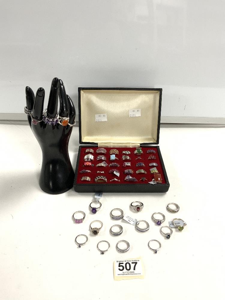 50 X 925 SILVER RINGS ALL WITH COLOURED STONES (CASED NOT INCLUDED )