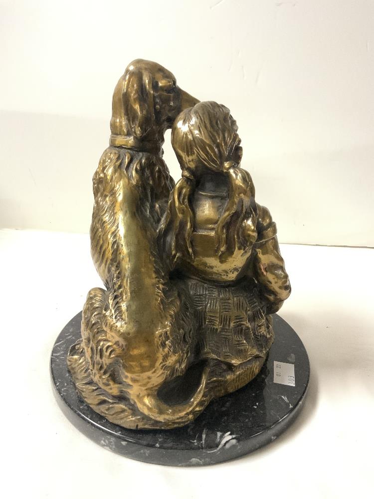 GILT METAL GROUP OF CHILD WITH DOG ON CIRCULAR MAR - Image 3 of 4