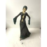 A RESIN REPRODUCTION ART DECO STYLE FIGURE OF A LADY, 44CMS. [AF].