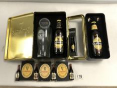 TWO GUINNESS 250 YEARS COMMEMORATIVE BOTTLE AND GLASS SETS, MINIATURE GUINNESS BOTTLES AND PLAYING