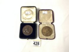 TWO BRONZE MEDALIONS IN CASES - 1937 CORONATION AN