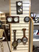 MIXED BAROMETERS AND THERMOMETERS AND CLOCKS