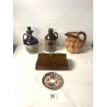 A BOURNE DENBY GLAZED POTTERY BAG FORM BED HOT WATER BOTTLE, ROYAL DOULTON CHARACTER MUG - JOHN