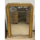 A VICTORIAN GILT FRAMED OVERMANTEL MERCURY MIRROR, A/F.