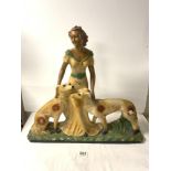 VINTAGE ART DECO FIGURE WITH DOGS CHALK BASE 51 X 56CM