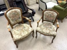 TWO VINTAGE FRENCH STYLE ARMCHAIRS WITH A TAPESTRY FINISH