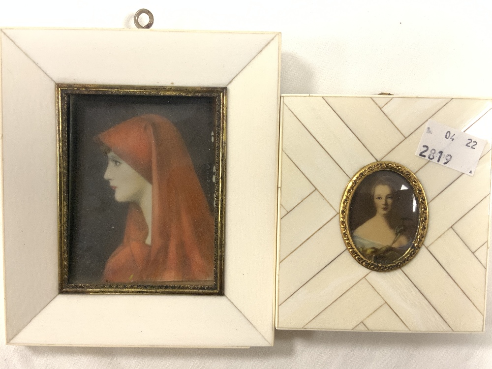 ITALIAN HAND-PAINTED MINIATURE PORTRAIT OF SAINT FABIOLA NURSE, 7X8 CM, AND ANOTHER. - Image 2 of 3