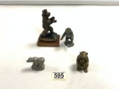 BRONZE AND METAL CARVED BEARS LARGEST 13CM