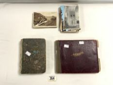 A SMALL POSTCARD ALBUM AND LOOSE POSCARDS - MIXED SUBJECTS, AND A ALBUM OF AUTOGRAPH SKETCHES AND