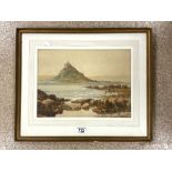 L HAYES SIGNED WATERCOLOUR DRAWING -COASTAL SCENE WITH AN ISLAND DATED 97 29 X 39CM