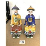 TWO VINTAGE CHINESE FIGURES WITH CHARACTER MARKS ON THE BASE 27CM