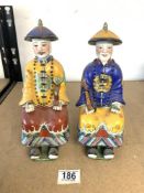 TWO VINTAGE CHINESE FIGURES WITH CHARACTER MARKS ON THE BASE 27CM
