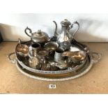 TWO SILVER-PLATED DRINKS TRAYS, PAIR SAUCE BOATS, AND OTHER PLATED WARES.