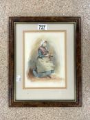 VINTAGE WATERCOLOUR TITLED BRITTANY MARKET GIRL 37 X 30CM FRAMED AND GLAZED