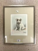COLOURED PRINT OF A JACK RUSSEL TERRIER, MONOGRAMMED HD, 20 X 25 CM.