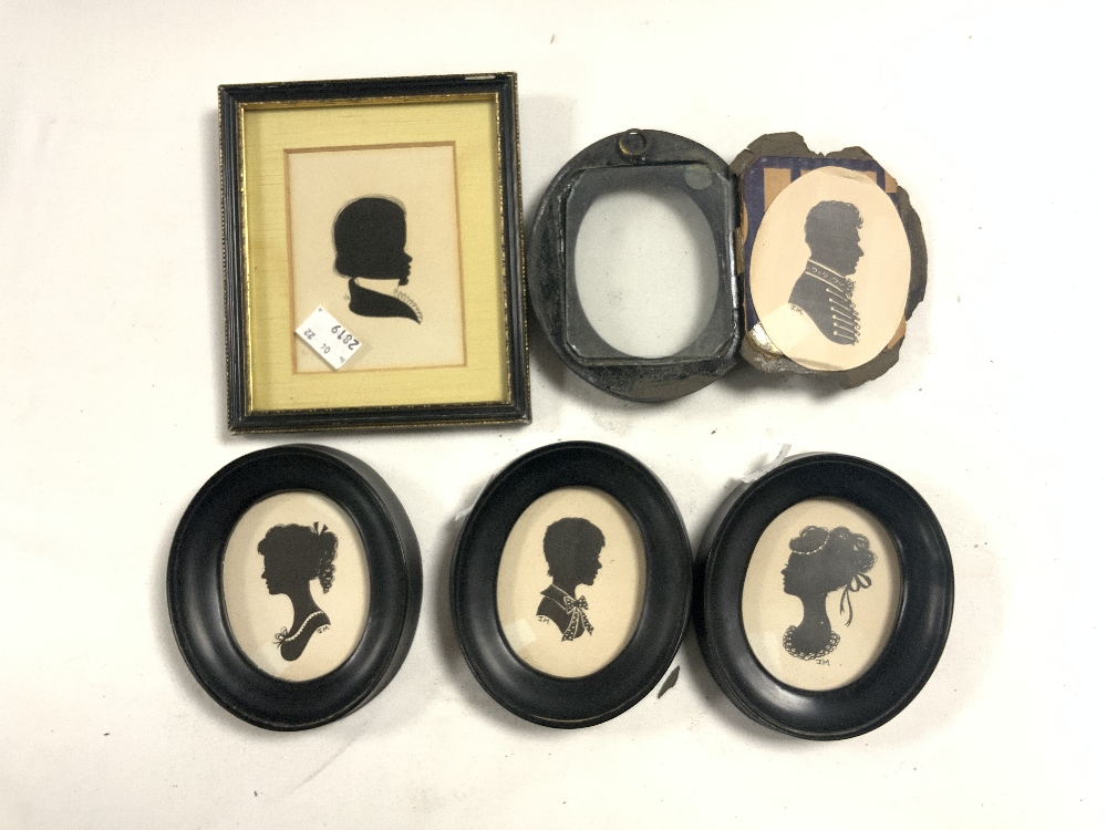 FIVE FRAMED MINATURE SILHOUETTES PORTRAITS IN EBONISED FRAMES, FOUR OVAL AND ONE SQUARE. - Image 5 of 5