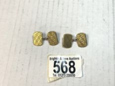 A PAIR OF 750 18CT HALLMARKED GOLD CUFFLINKS, 9.7 GMS.