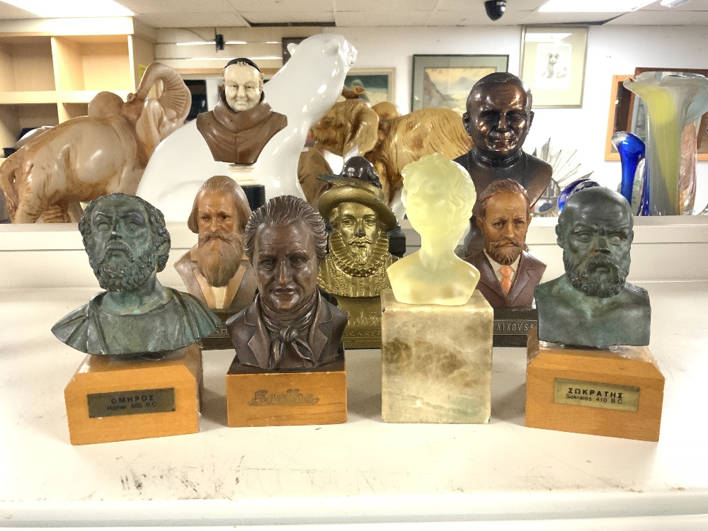 METAL BUST OF A CARDINAL, GLASS BUST OF A LADY, AND 8 OTHER BUSTS - VARIOUS, 19CMS LARGEST. - Image 2 of 4