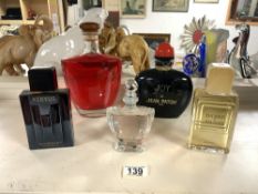 FIVE FACTICE DUMMY BOTTLES - XERYUS GIVENCHY, JOY DE JEAN PATOU, AND OTHERS.