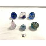 FOUR MDINA AND TWO IOW GLASS PAPERWEIGHTS