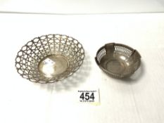TWO HALLMARKED SILVER DISHES ATKIN BROS AND ONE OTHER LARGEST 13.5 CM DIAMETER 106 GRAMS
