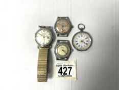 FOUR VINTAGE WATCHES INCLUDING ORIS, WATEX AND A LADIES 935 SILVER FOB WATCH