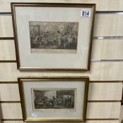 TWO 1820S COLOURED ENGRAVINGS FRAMED AND GLAZED LIFE OF LONDON BY CRUIKSHANK LARGEST 33 X 28CM