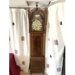 EIGHTEENTH CENTURY INLAID MAHOGANY CASED LONGCASE CLOCK, WITH PAINTED DIAL DEPICTING SHOOTING