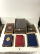 VOLUMES 1 - 1V LEATHER BOUND BRITISH BATTLES, FOUR OTHER LEATHER BOUND BOOKS, AND MRS BEATONS