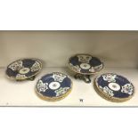 ROYAL WORCESTER FOR MORTLOCKS 10 PIECE DESSERT SERVICE WITH FLORAL ENAMEL DECORATION WITHIN BLUE AND