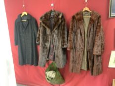 TWO FUR COATS BY MAX MITZMAN WITH A ASTRAKHAN COAT WITH THREE FUR STOLES