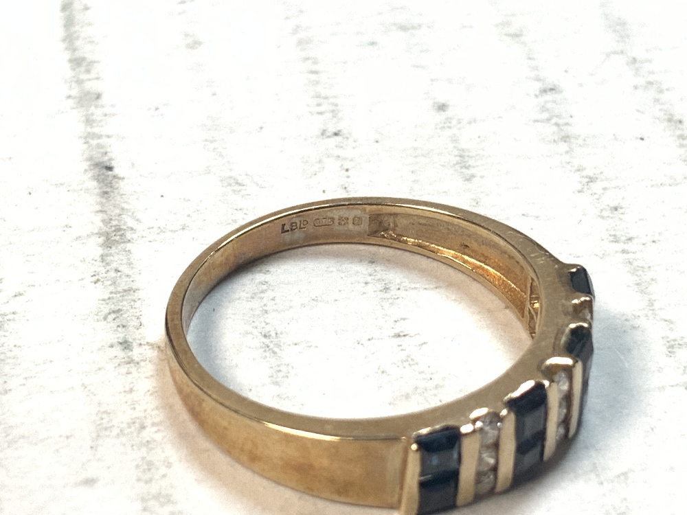 A 375 HALLMARKED GOLD DIAMOND AND SAPPHIRE HALF HOOP RING, SIZE K, 1.9 GMS. - Image 5 of 5