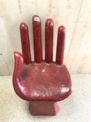 A RED PAINTED WOODEN HAND-FORM CHAIR, 90 X 50 CM.