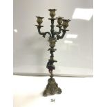 A PAINTED METAL FIGURAL FOUR BRANCH CANDELABRUM, 56 CMS.