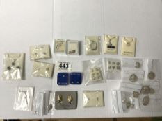 A QUANTITY OF HALLMARKED SILVER PENDANTS, EARRINGS AND NECKLACES INCLUDES A PAIR OF CHRISTIAN DIOR