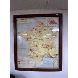 VINTAGE FRANCE POPULATION IMP MICHARD MAP FRAMED AND GLAZED 82 X 97CM