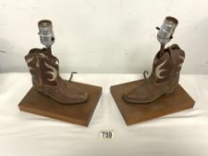 PAIR OF TABLE LAMPS AS COWBOY BOOTS 28CM; 1950'S ARIZONA